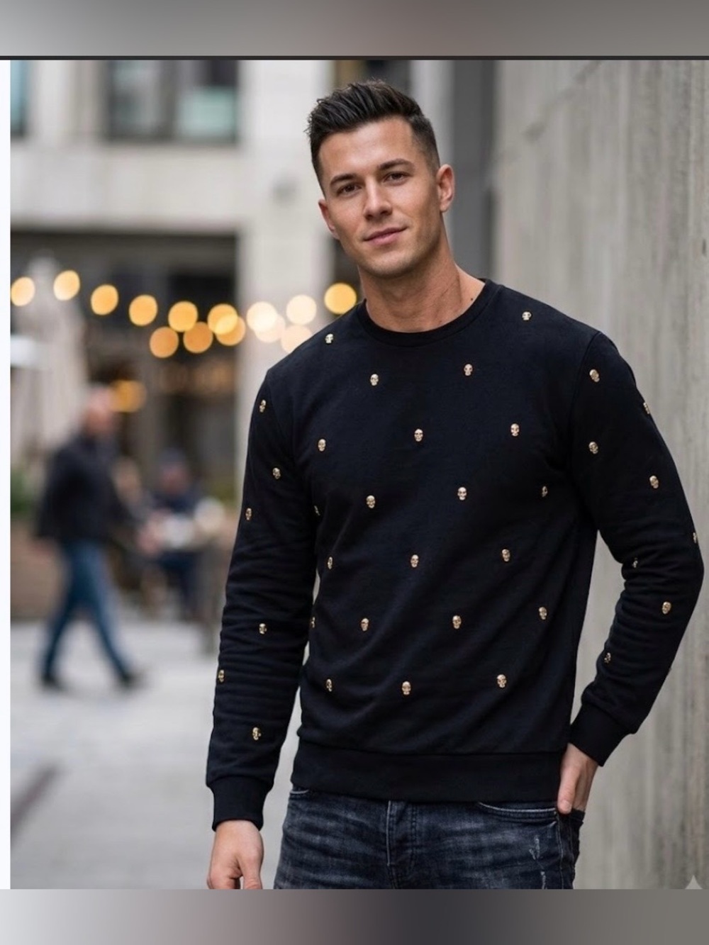 Zara Black Crewneck Sweater with Gold Skull Motif It has a small defect. Size xL